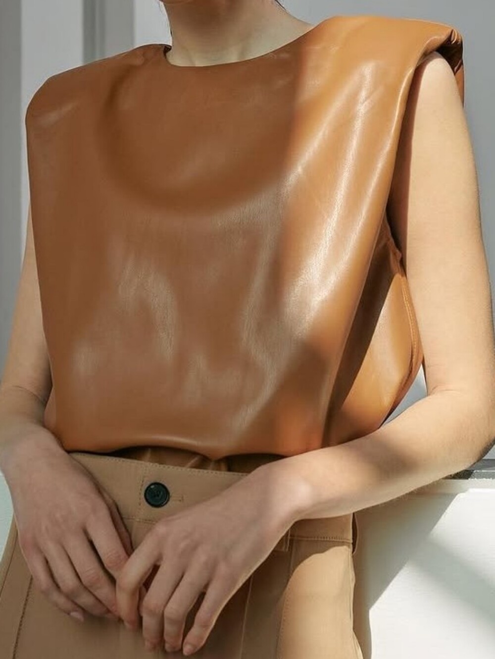 Mango Tan Leather Top